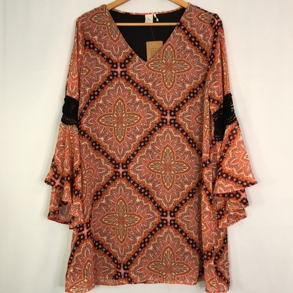 Paper Crane Anthropologie Boho Tunic Paisley Print Dress Size L - Picture 4 of 15